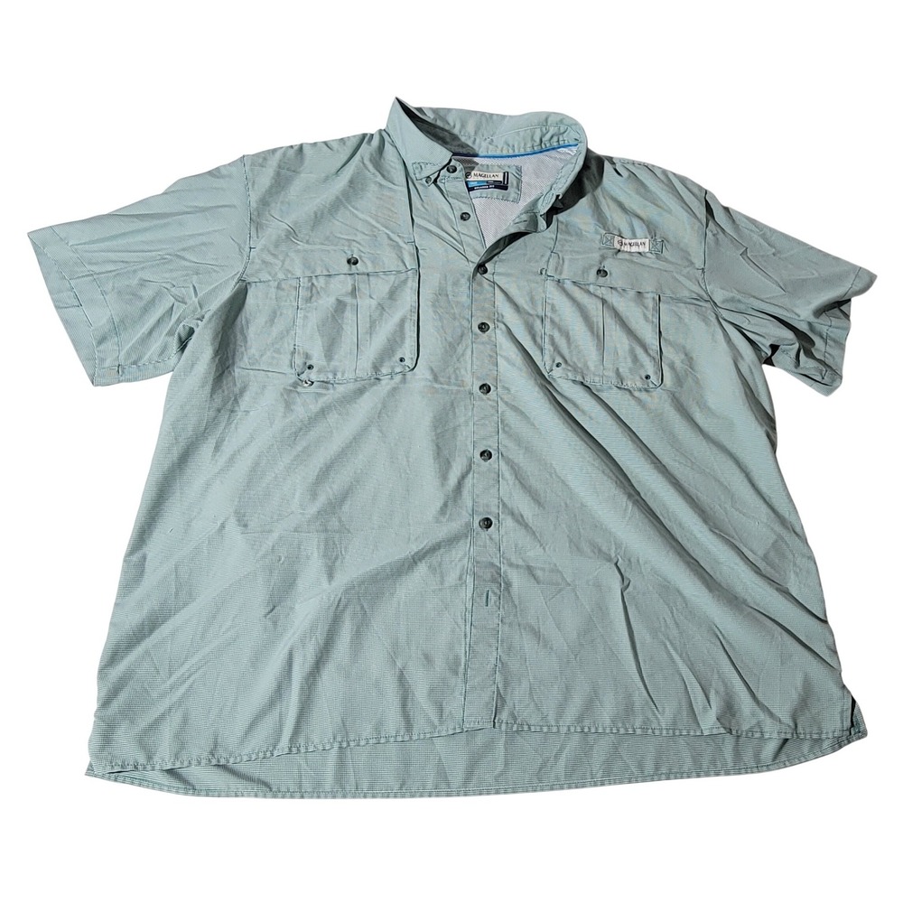 Magellan Outdoors Fish Gear Shirt Mens 3XL Green Micro Check Fishing Relaxed Fit